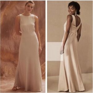 BHLDN SACHIN + BABI Beckett Satin Blouson Formal Gown In Oyster NWT Evening